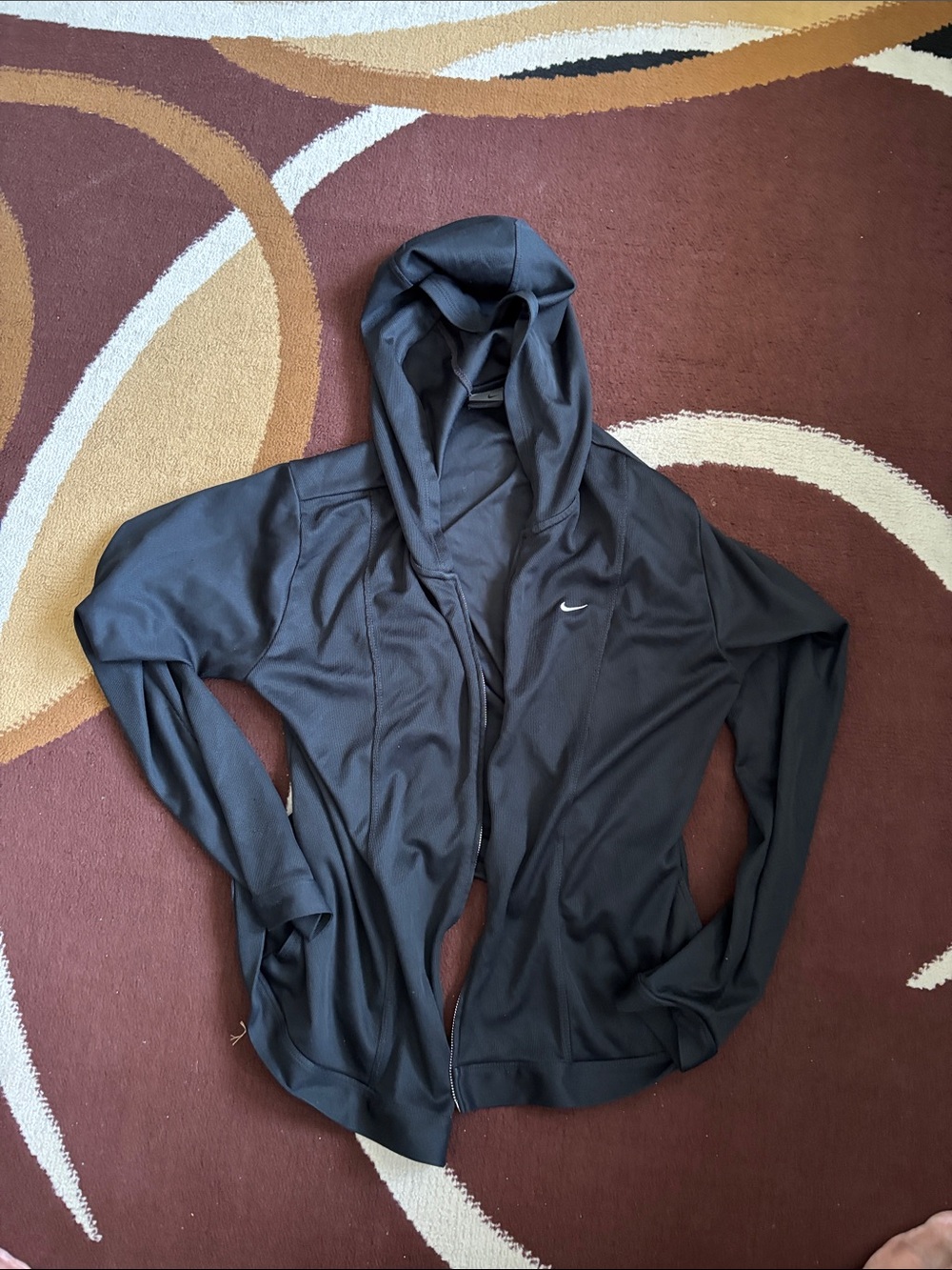 Nike Dark Gray Hooded Zip-Up Jacket with Swoosh…dri fit